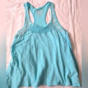 SO Aqua Blue Soft Cotton Racerback Tank Top with Textured Shoulders Size Small